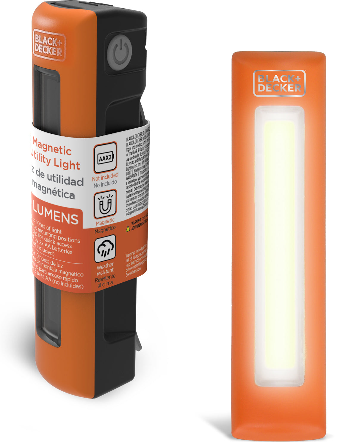 Black & Decker magnetic utility light with packaging on a white background