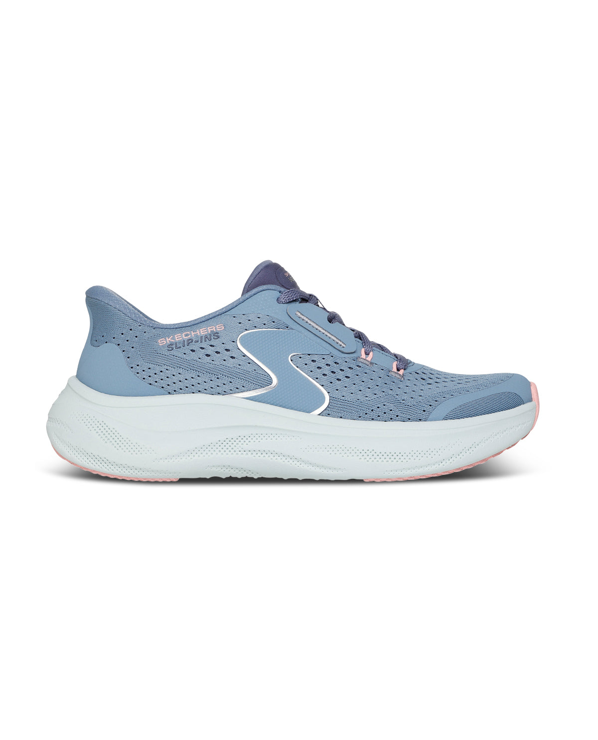 Slate running shoe with white sole on a light gray background