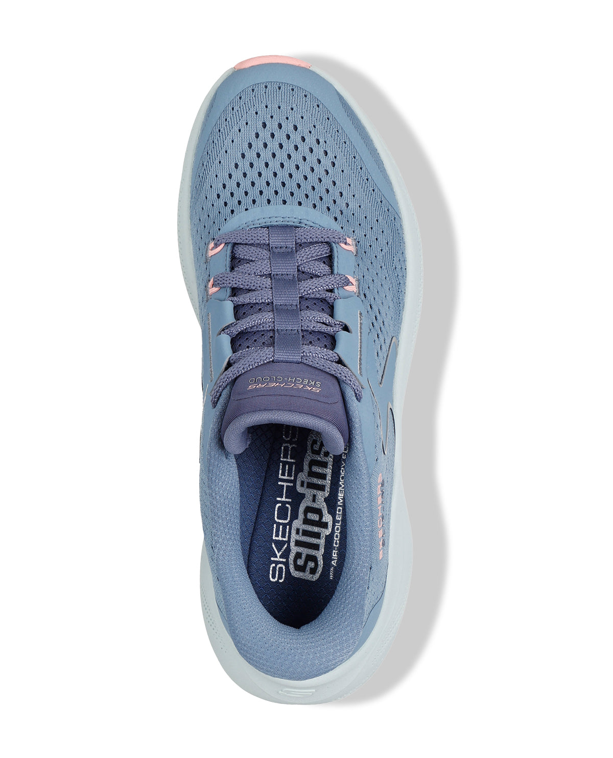 Slate sneaker with 'Skechers' branding on a white background