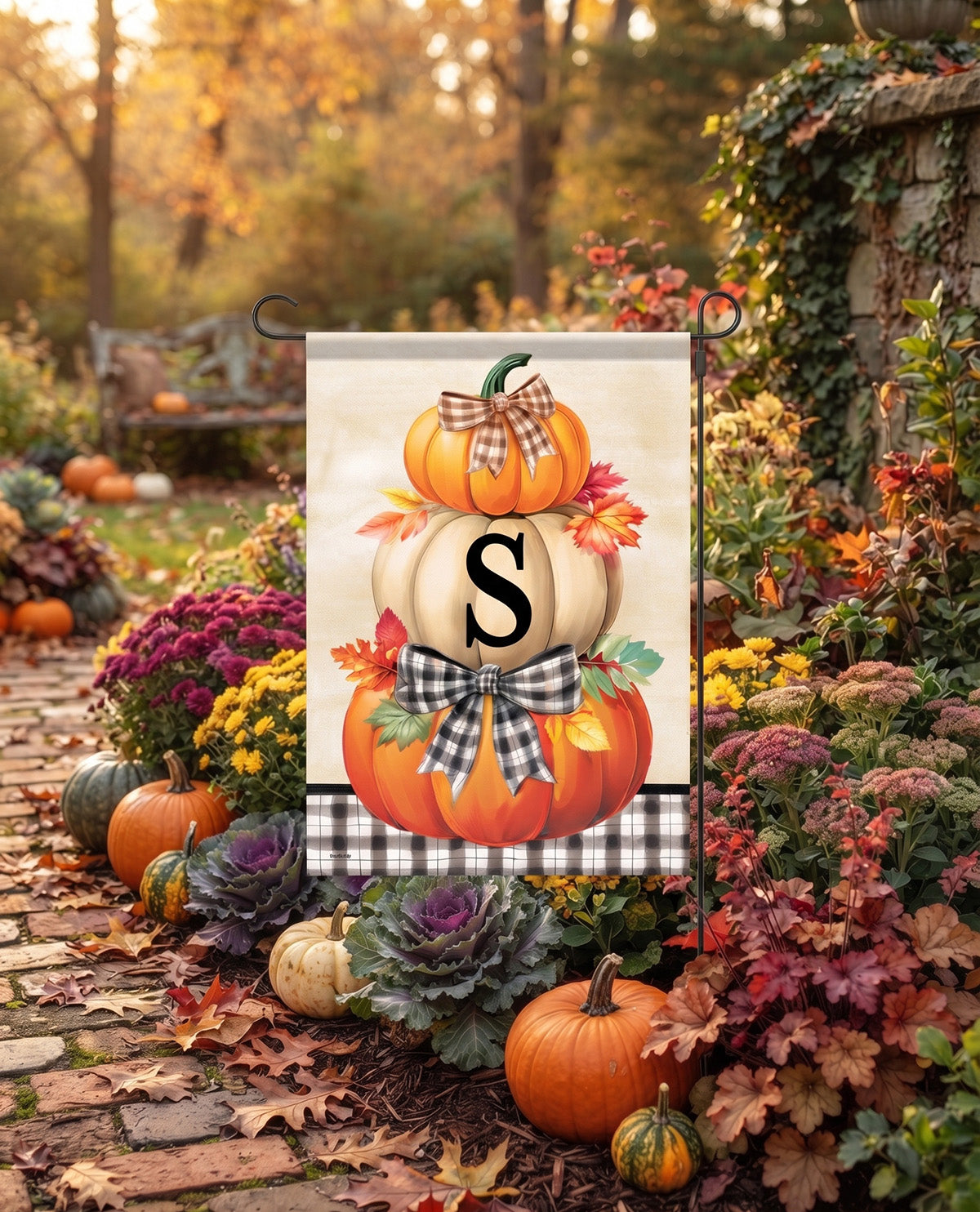 Carson Pumpkin Stack Monogram Garden Flag