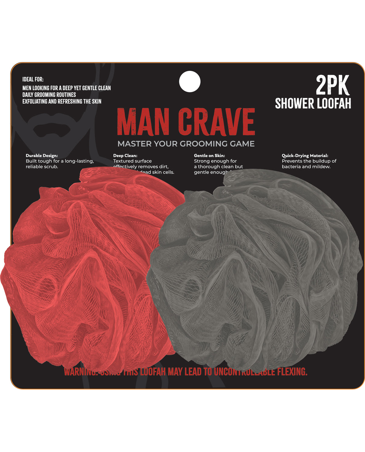Man Crave 2PK Loofahs Red & Gray