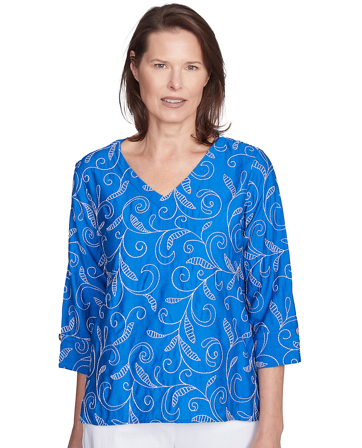Alfred Dunner Parrot Cay Woven Top Cobalt