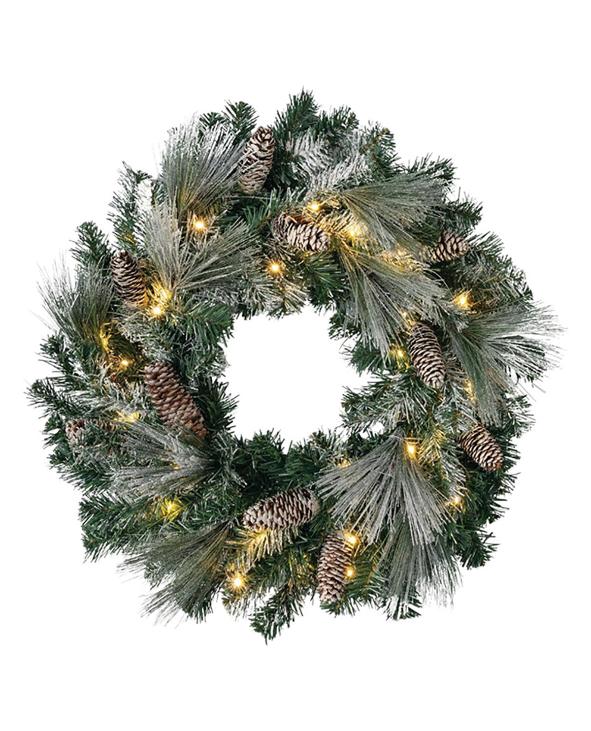 Sullivan Pinecone Wreath Flocked Wreath With Lights