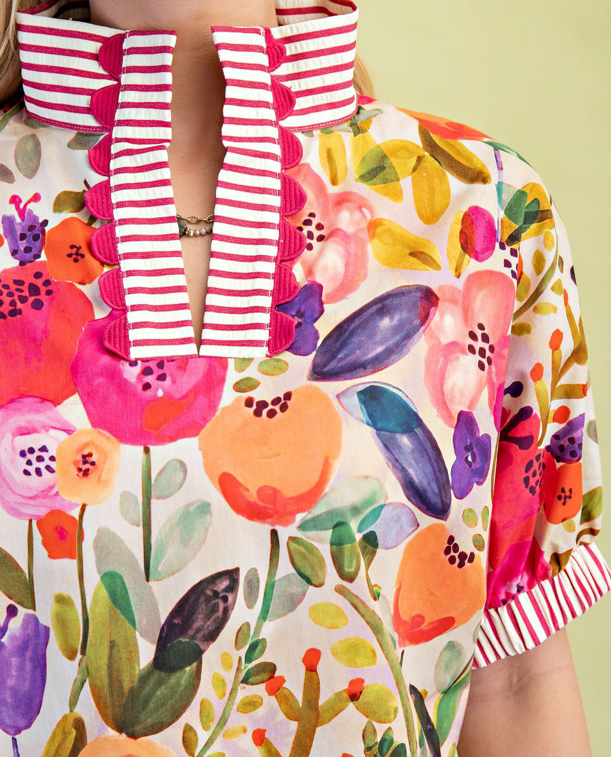 Gigio Floral Top with Contrast Stripe