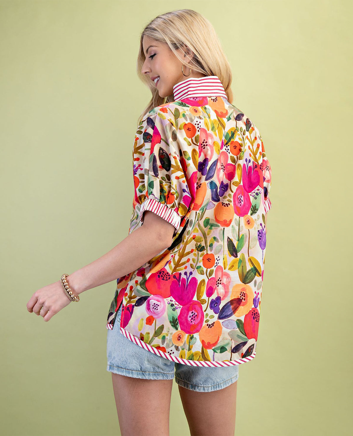 Gigio Plus Floral Top with Contrast Stripe
