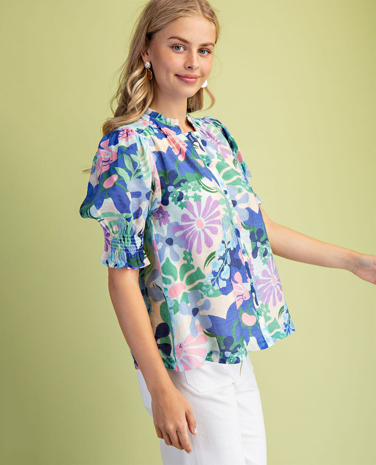 Gigio Floral Blouse with Puff Sleeves