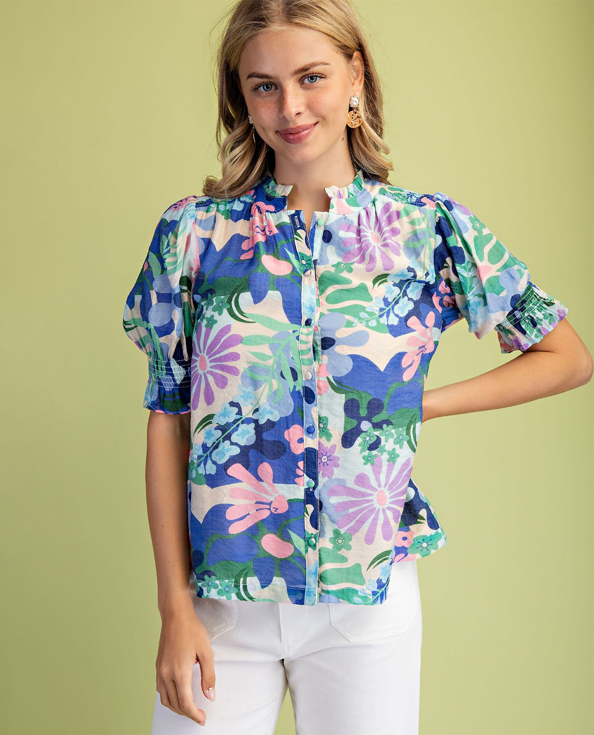 Gigio Floral Blouse with Puff Sleeves