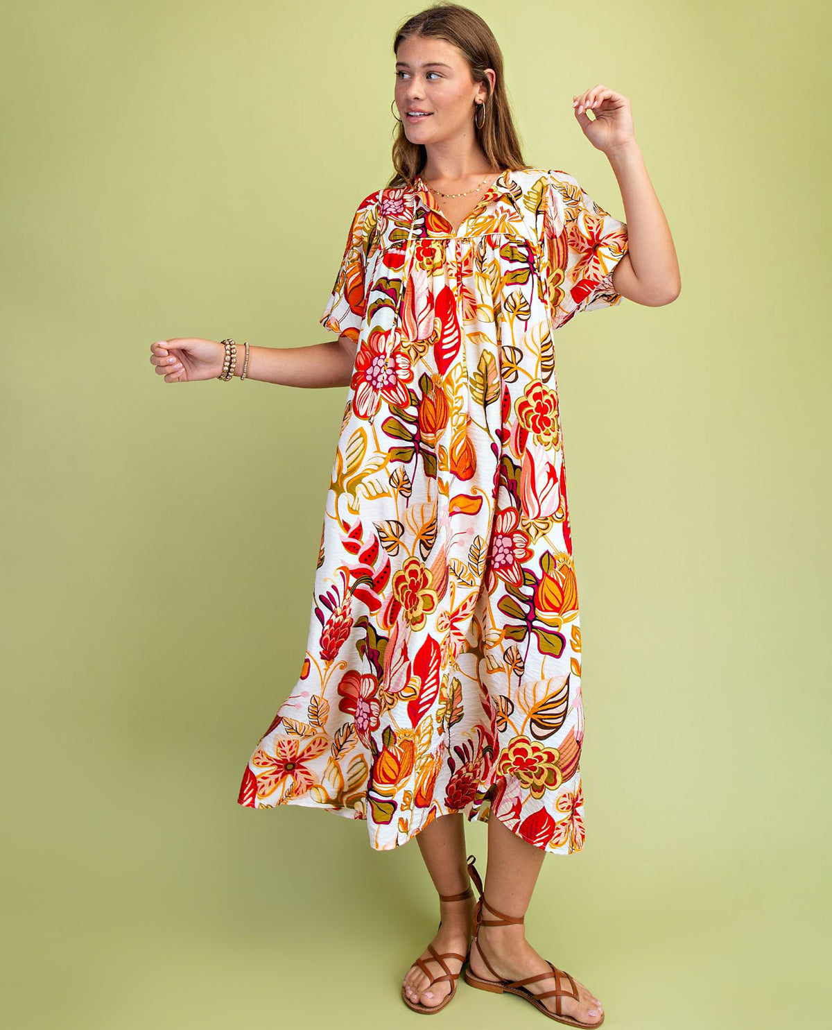 Gigio Flora Dress with Tie Neck