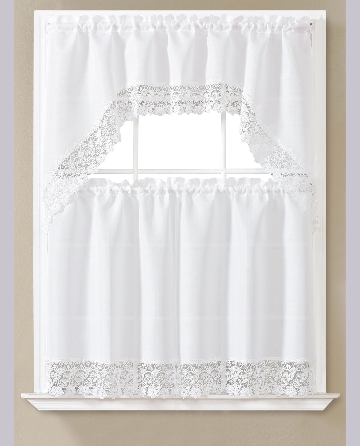Lugano Macrame Kitchen Curtains White