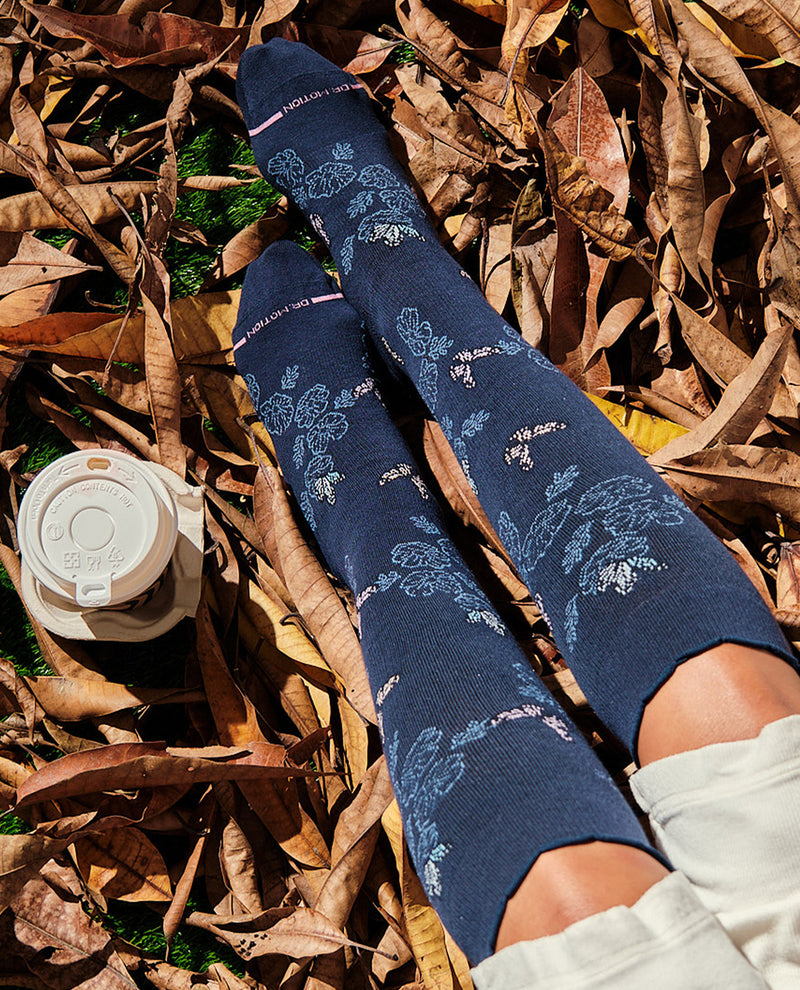 Dr. Motion Whims Butterflies Knee High Compression Socks Navy