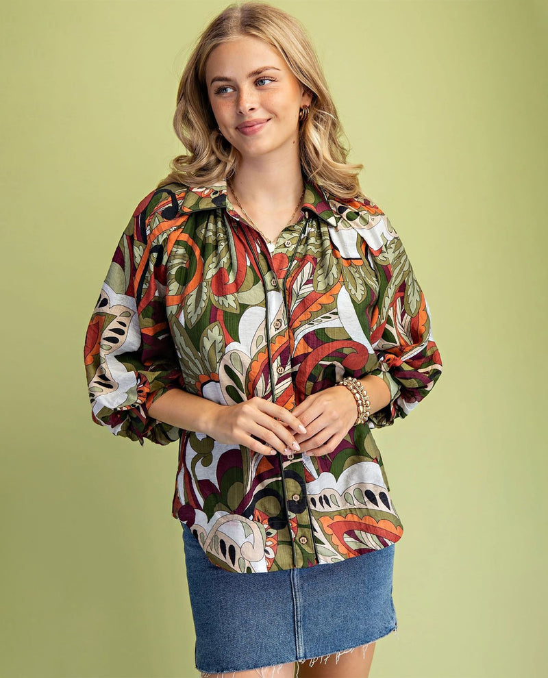 Gigio Plus Print Button Down Shirt