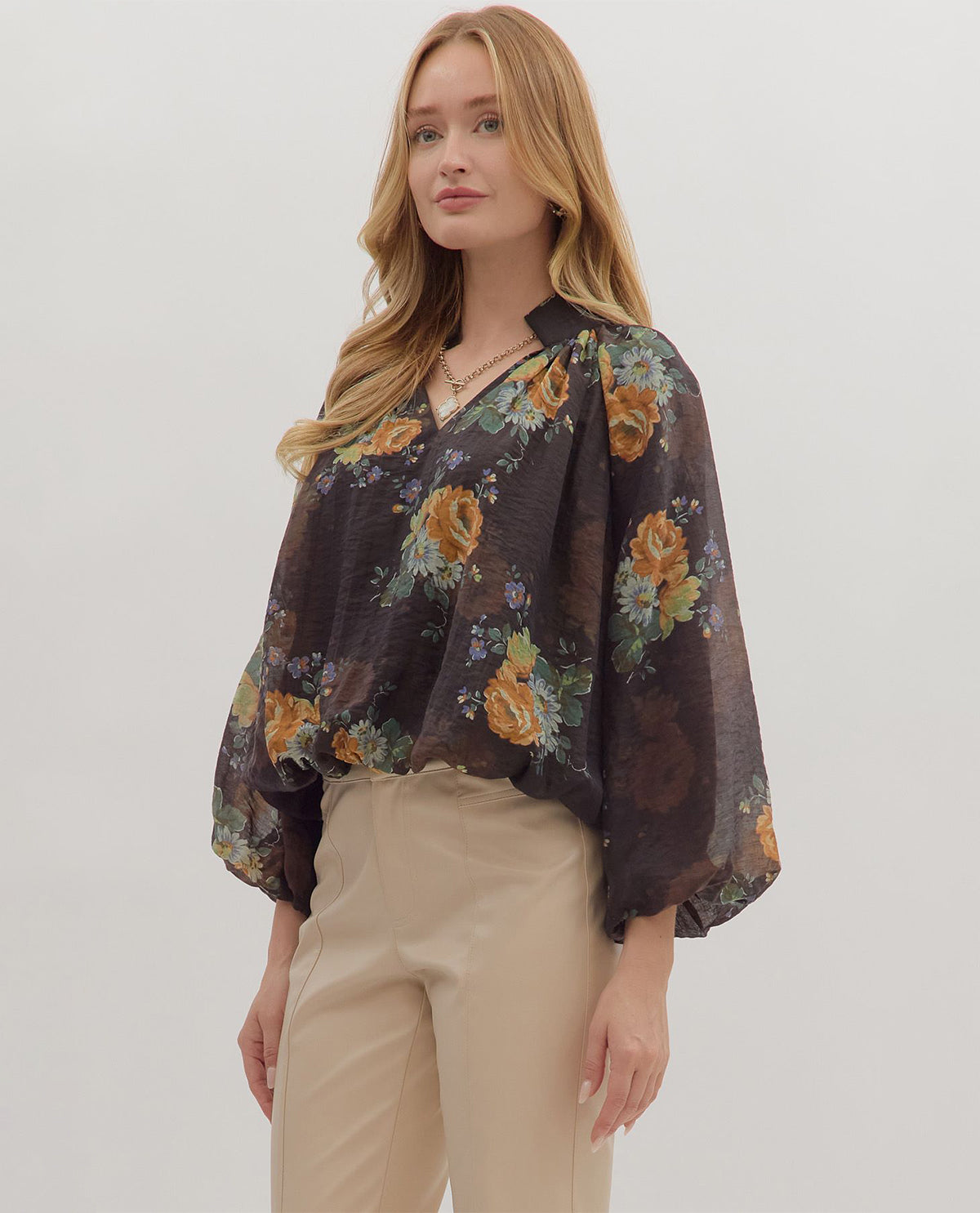Entro Print Top with Balloon Sleeves