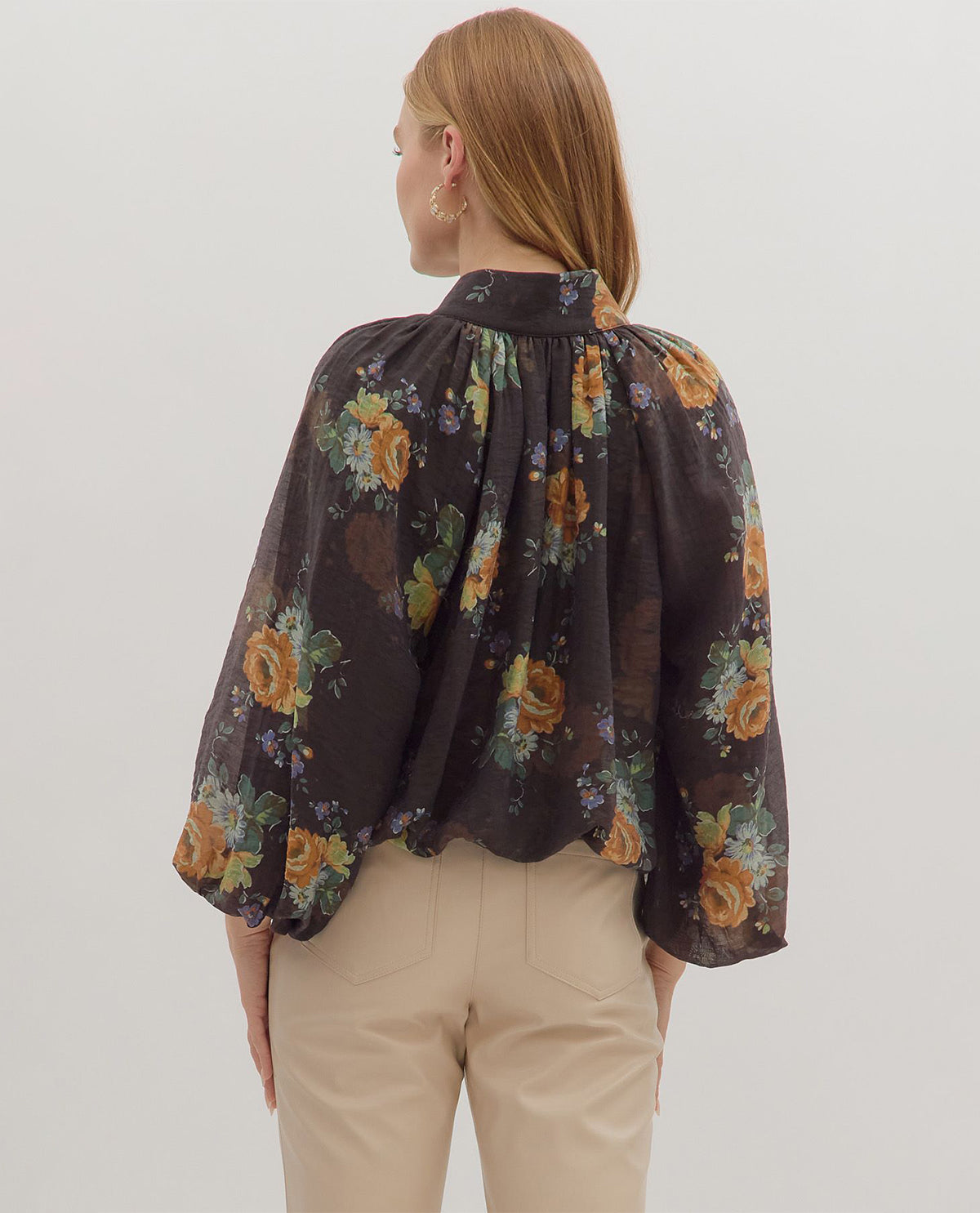 Entro Print Top with Balloon Sleeves