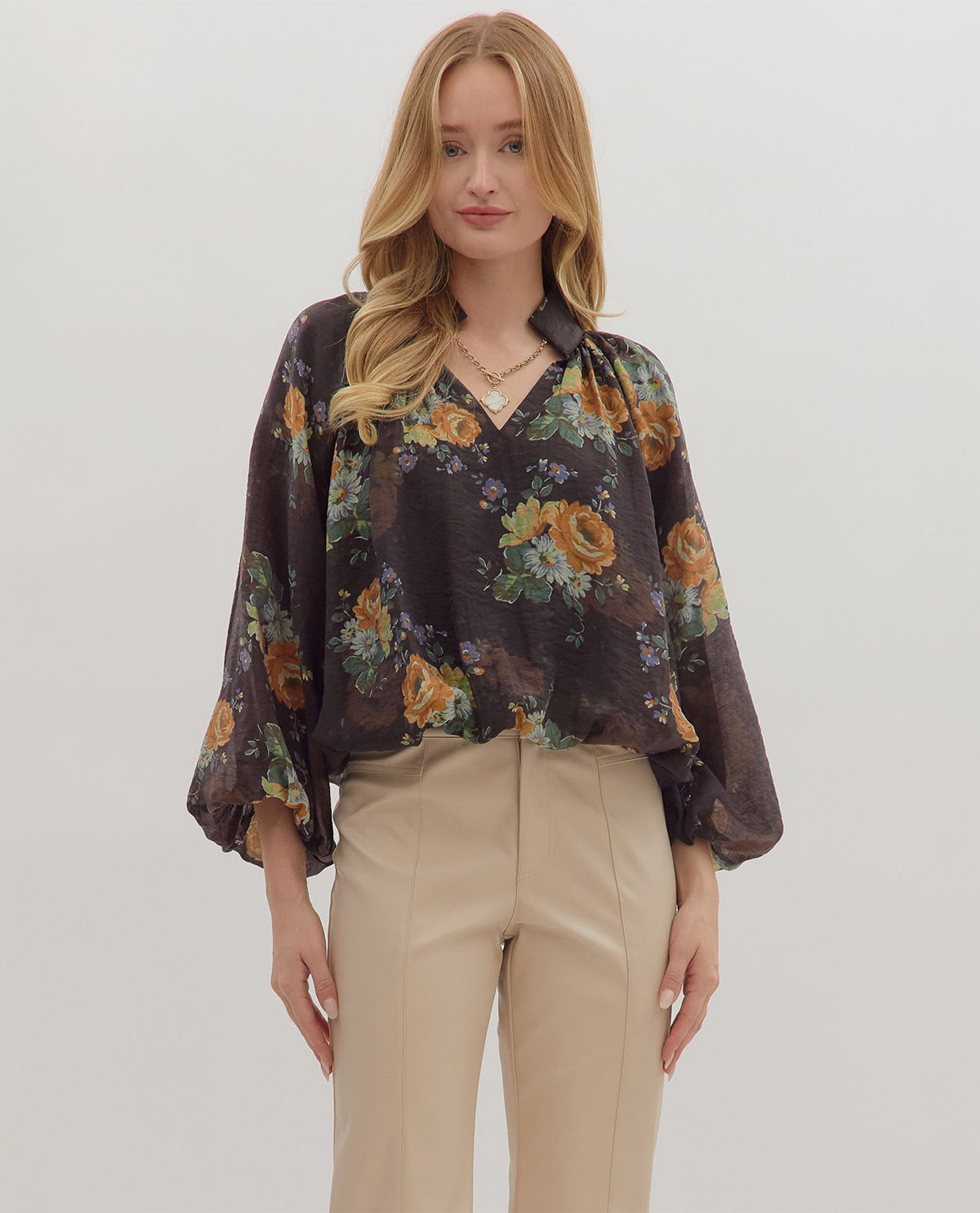Entro Print Top with Balloon Sleeves