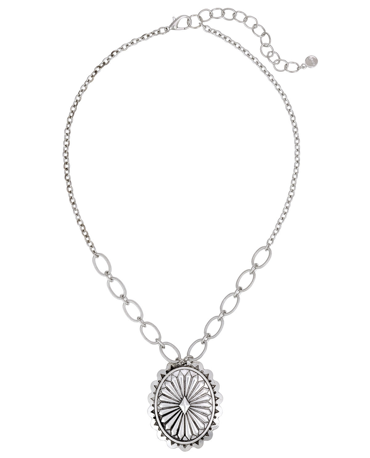 Silver Text Oval Short Pendant Necklace