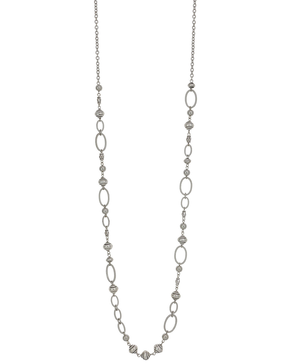 Silver Long Open Link Bead Necklace