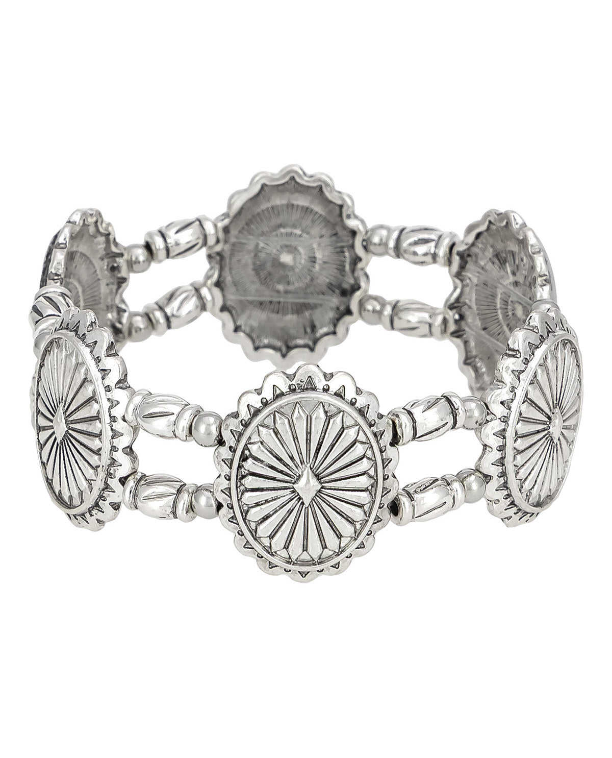 Silver Text Oval Link Stretch Bracelet