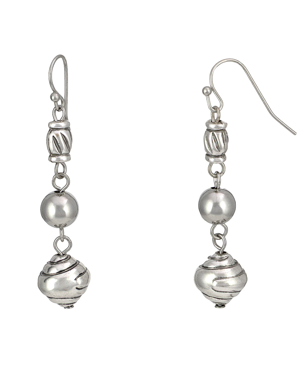 Silver Triple Bead Drop Earrings