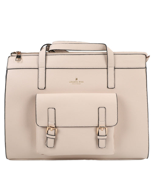 Taupe leather tote handbag