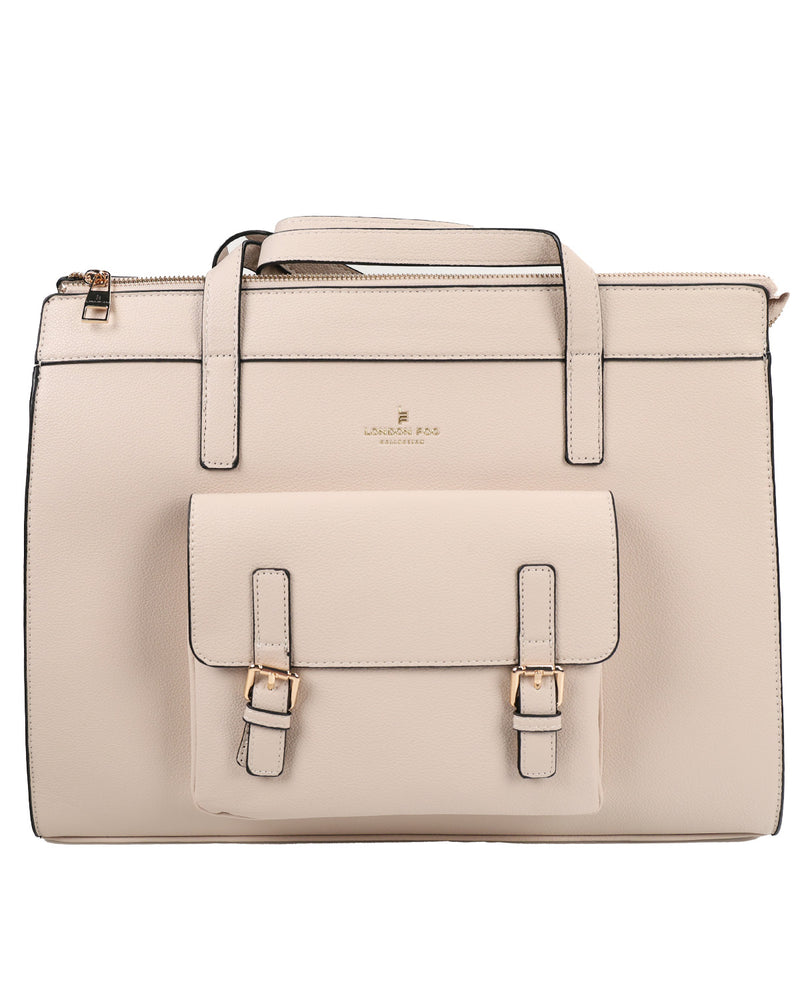 Taupe leather tote handbag