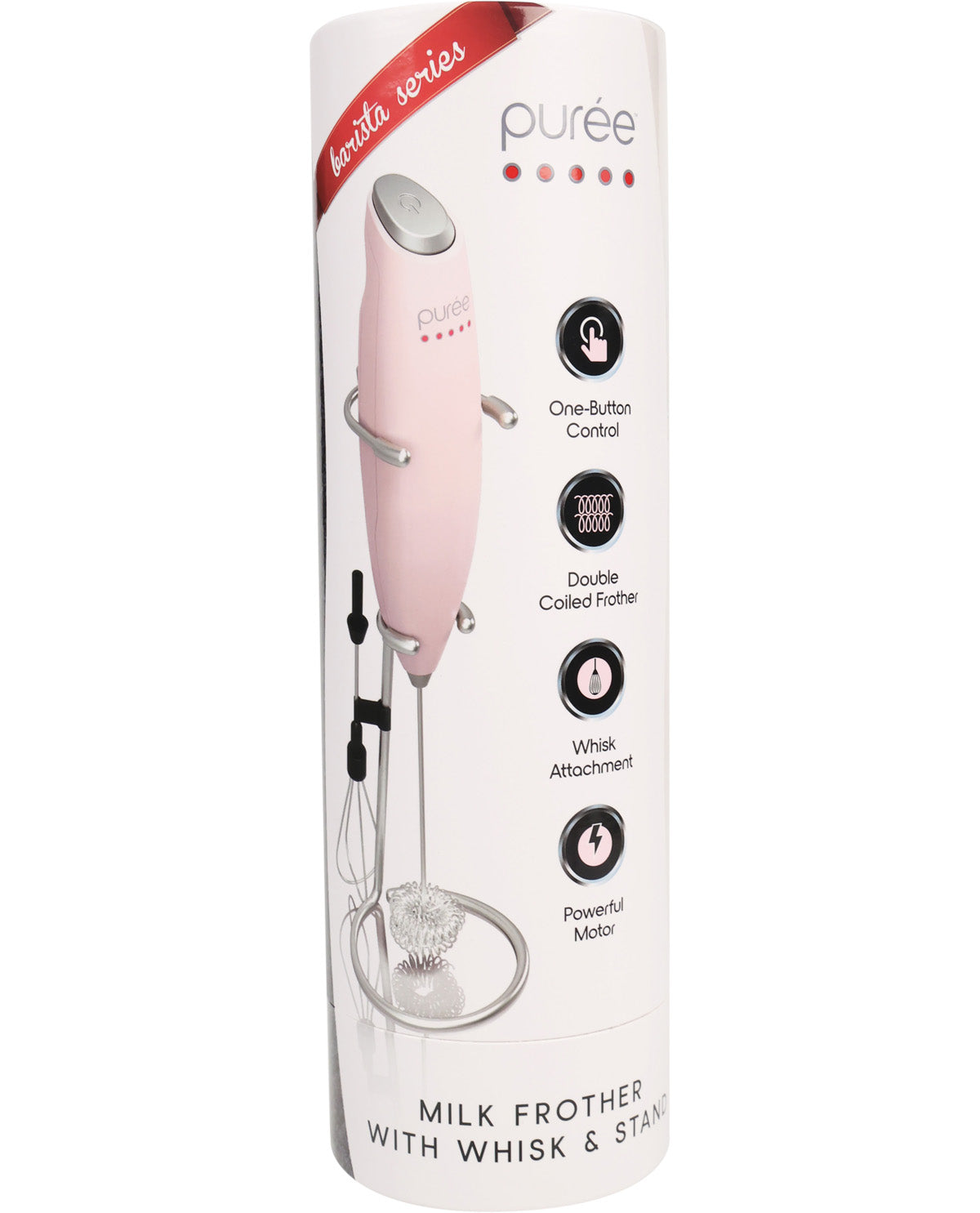 Purée Milk Frother With Stand & Whisk - Pink