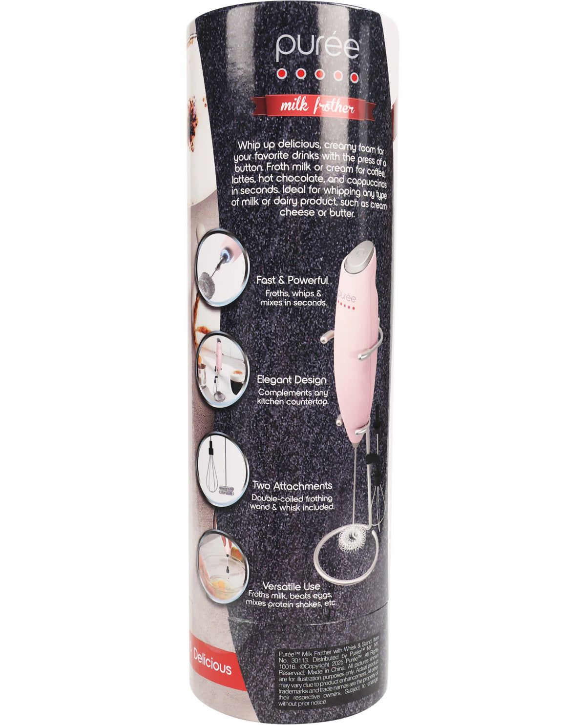 Purée Milk Frother With Stand & Whisk - Pink