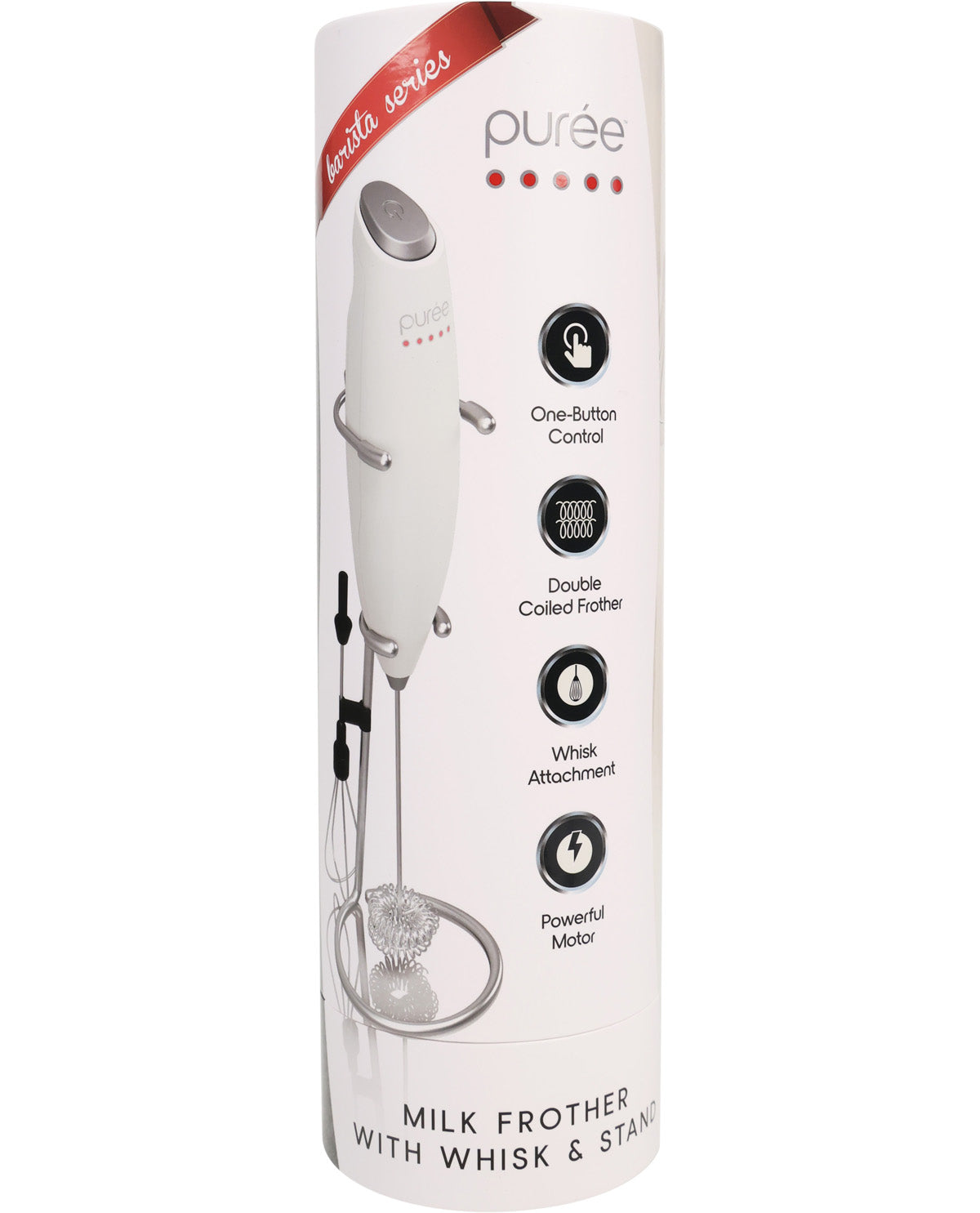 Purée Milk Frother With Stand & Whisk - White