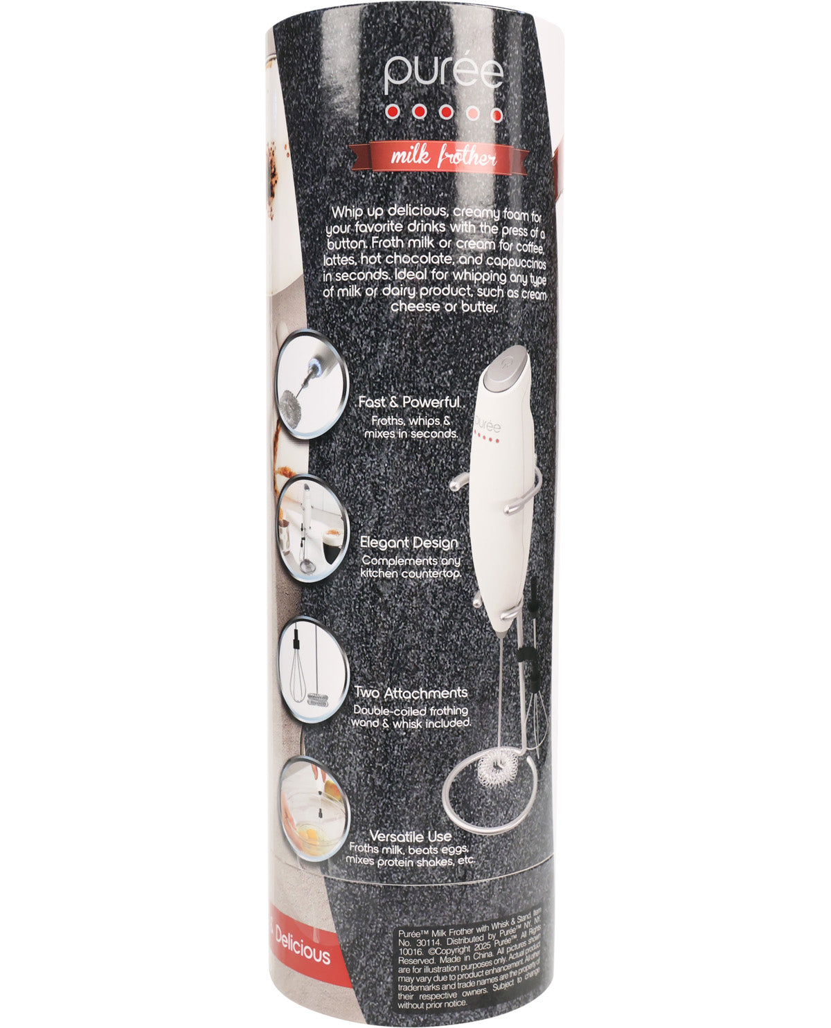 Purée Milk Frother With Stand & Whisk - White