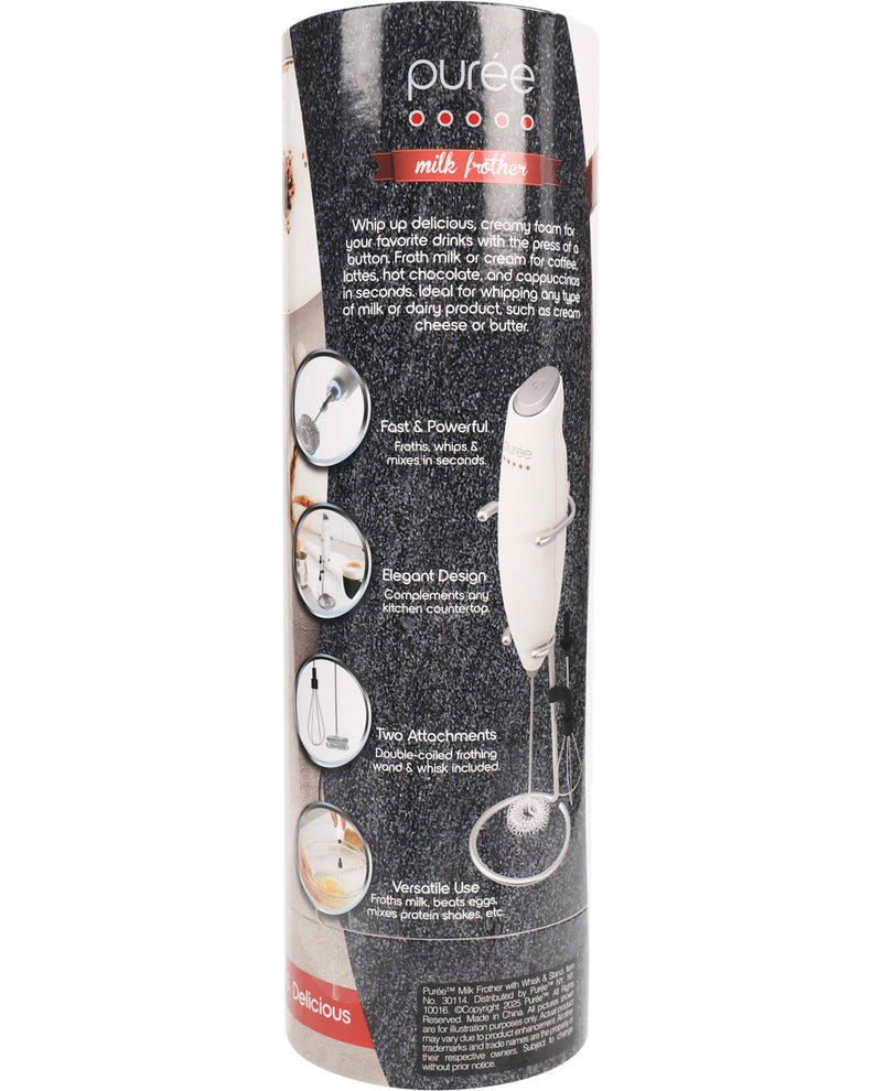 Purée Milk Frother With Stand & Whisk - White