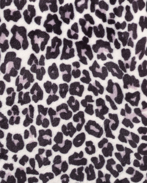 Leopard print pattern with black and purple spots on a white background