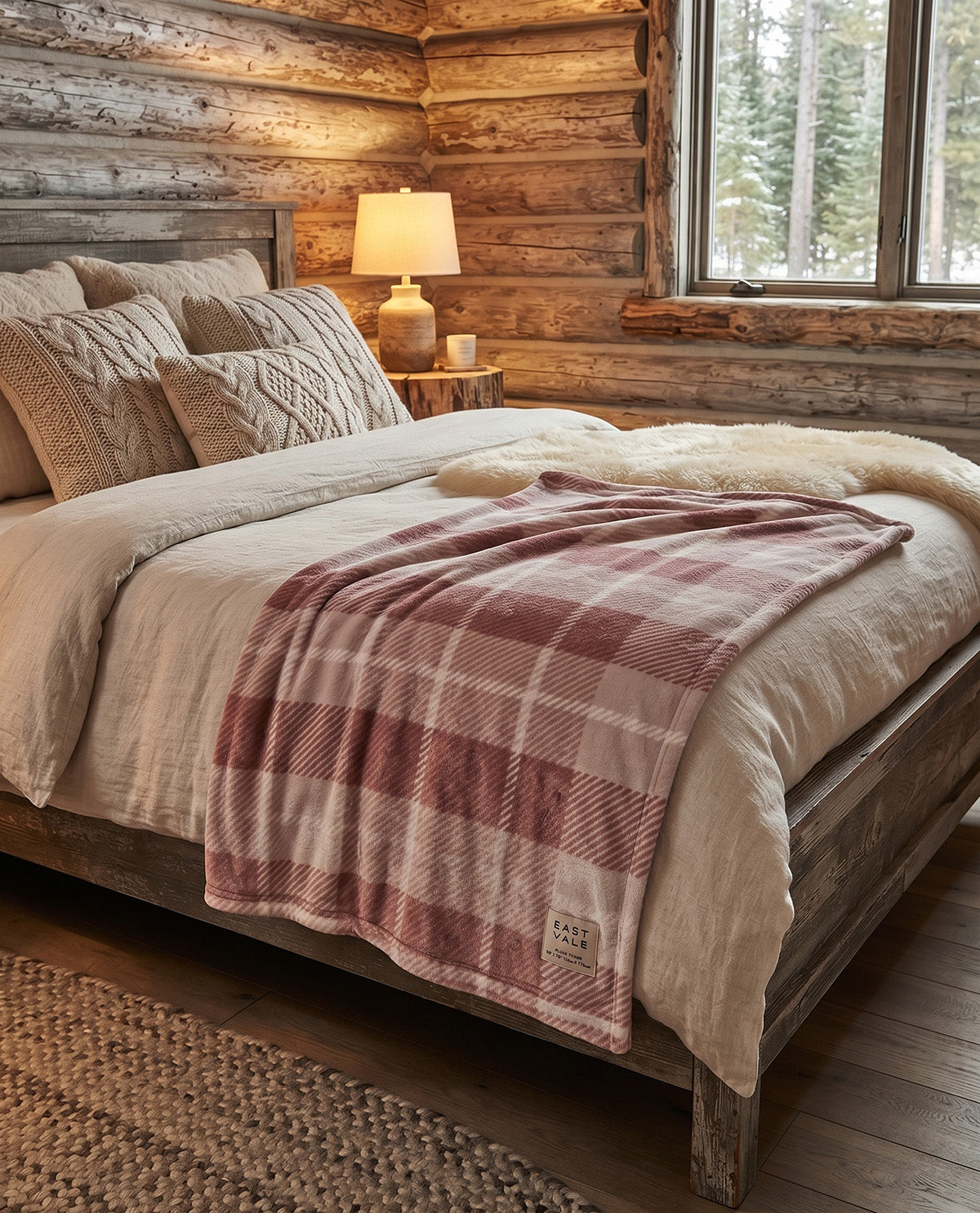East Vale Goldie Tan Plaid Plush Throw