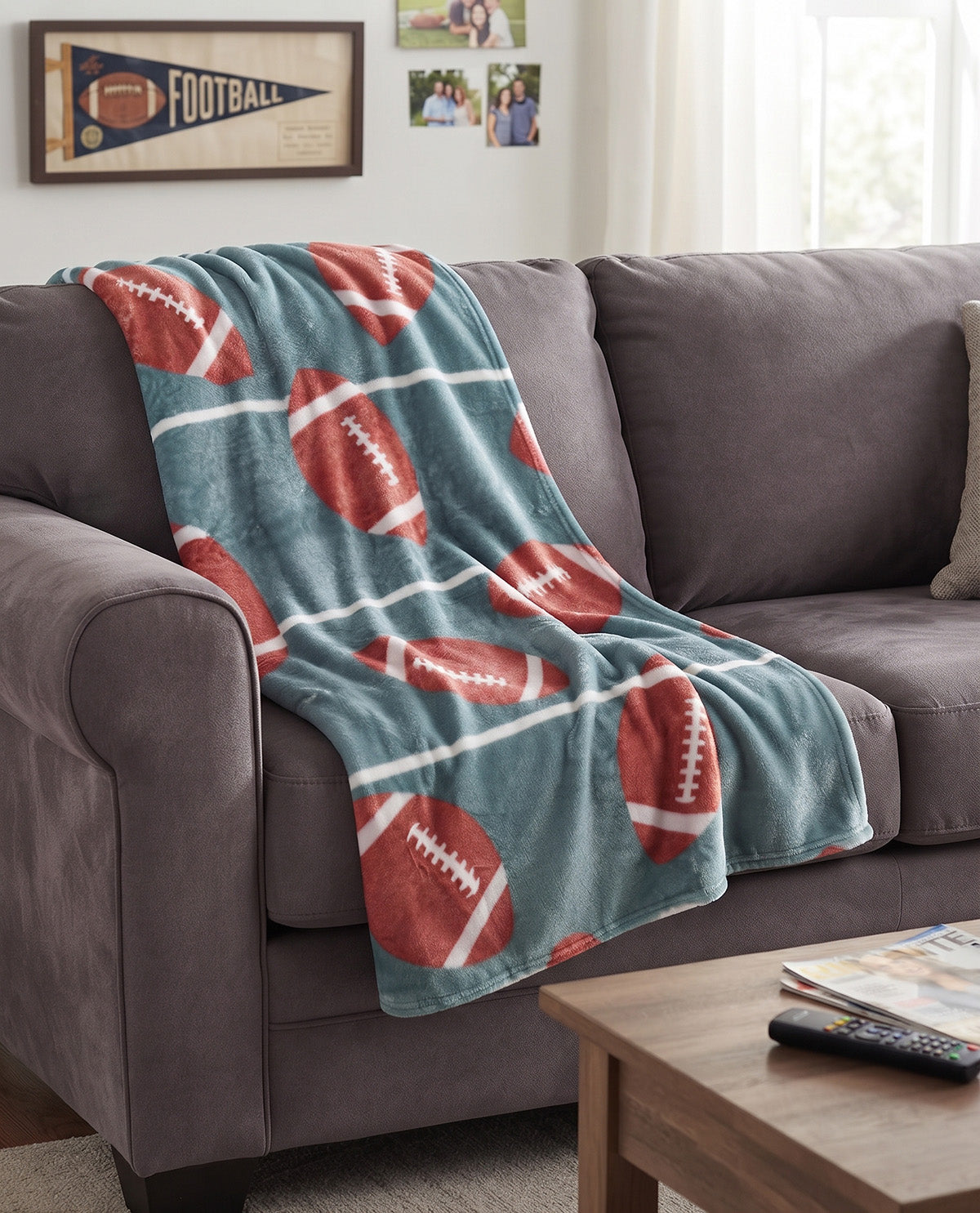 Football Theme Plush Hanging Throw Green