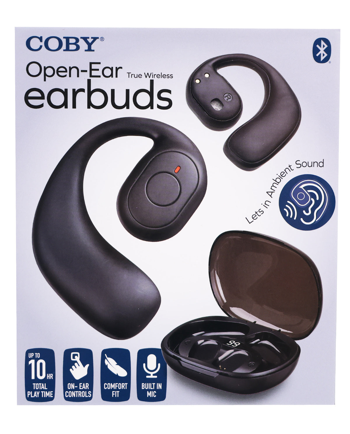 Open-Ear Earbuds (Black) With Rectangle Charging Case