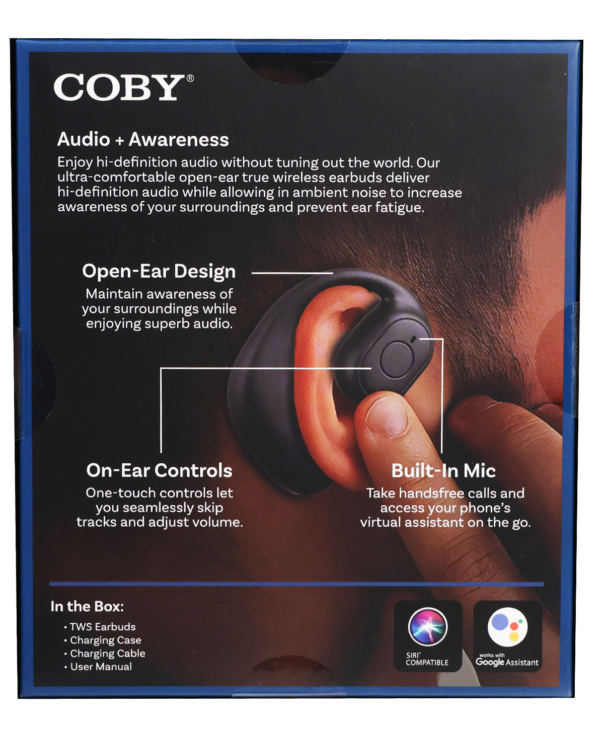 Open-Ear Earbuds (Black) With Rectangle Charging Case