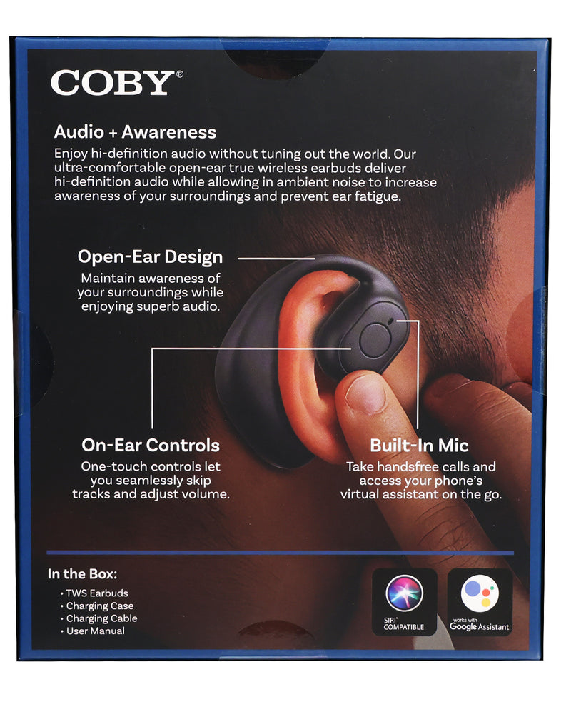 Open-Ear Earbuds (Black) With Rectangle Charging Case