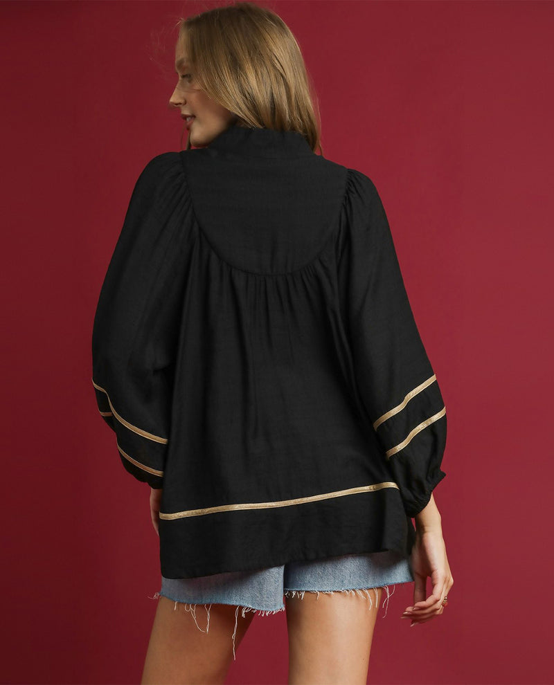 Umgee Boho Peasant Blouse with Long Balloon Sleeves