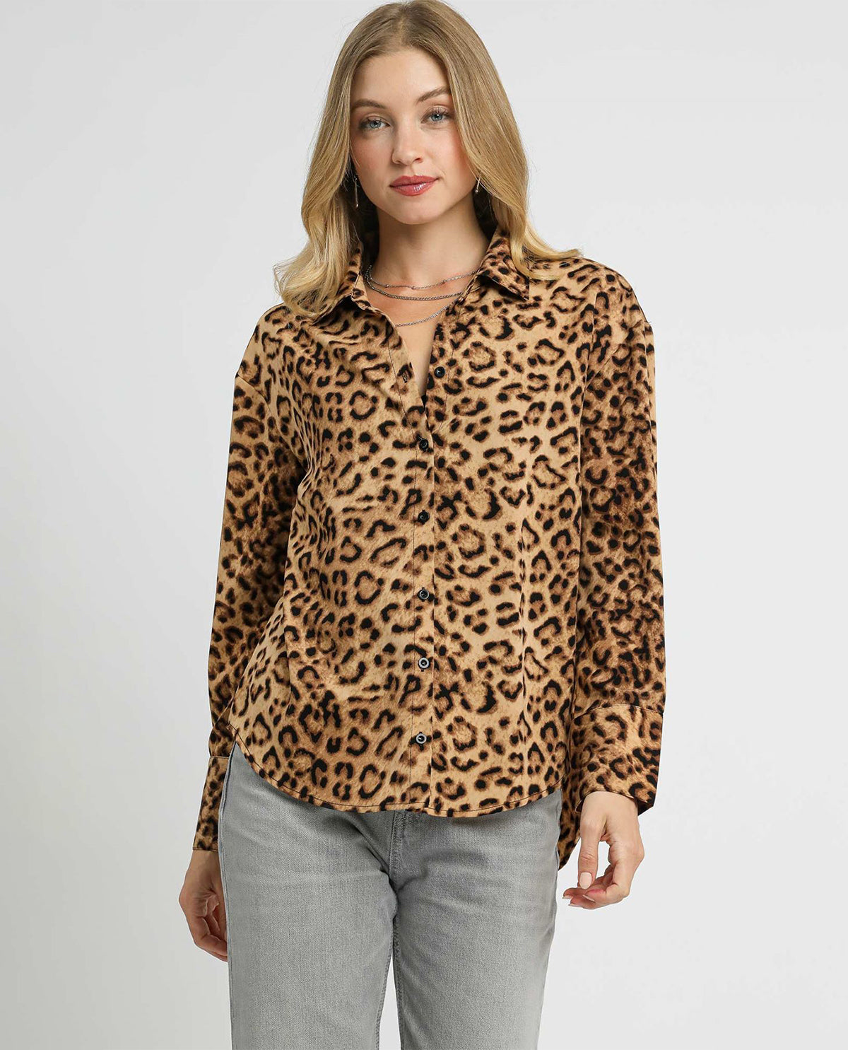 Umgee Button Down Animal Print Blouse