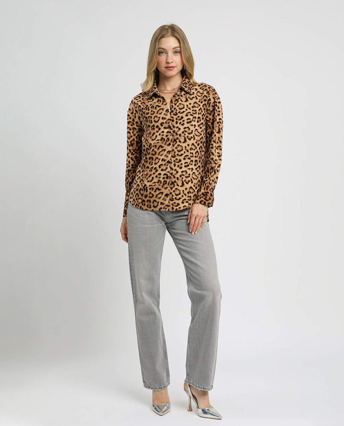 Umgee Button Down Animal Print Blouse