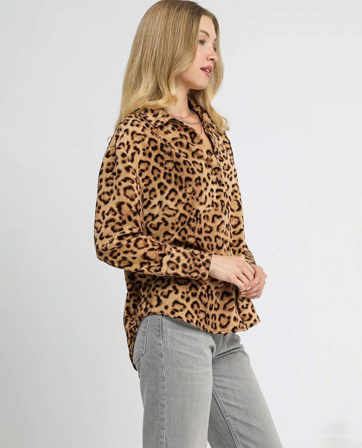 Umgee Button Down Animal Print Blouse