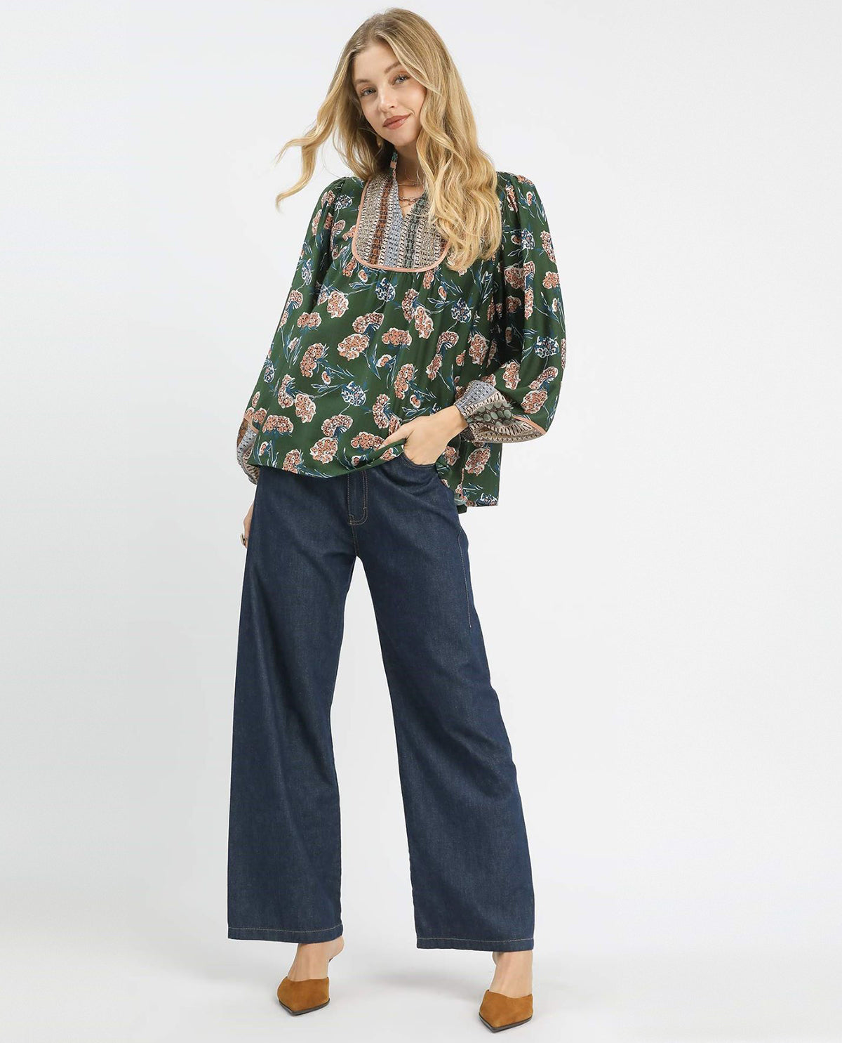 Umgee Bloom Cluster Boarder Print Top