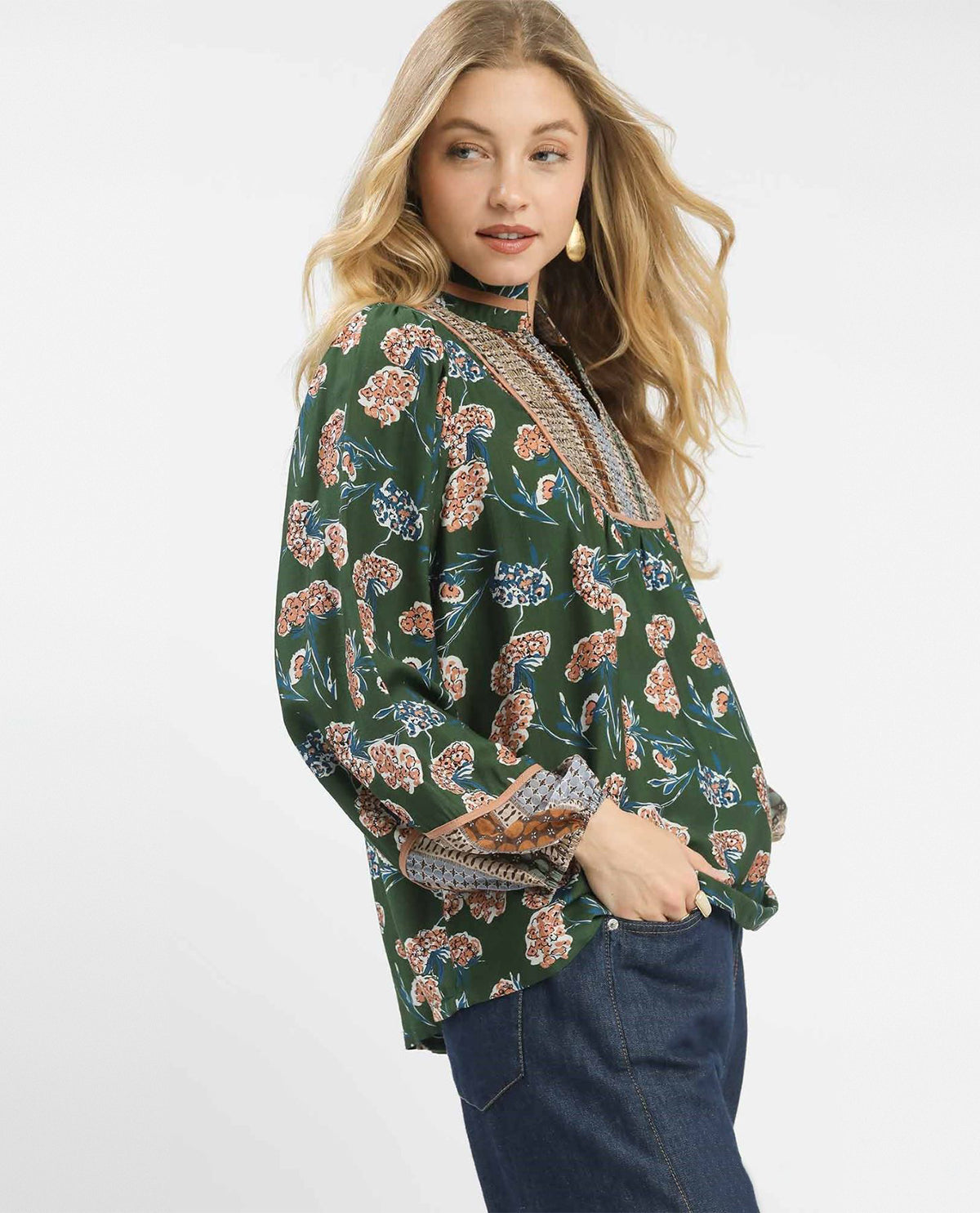 Umgee Bloom Cluster Boarder Print Top