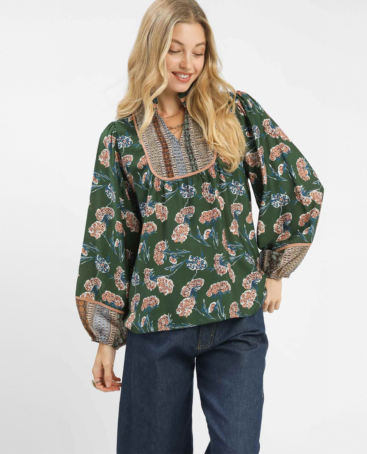 Umgee Bloom Cluster Boarder Print Top