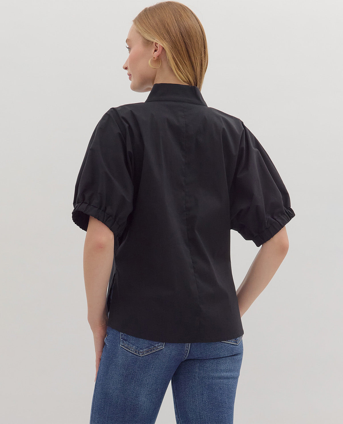 Entro Solid Vneck Puff Sleeve Top