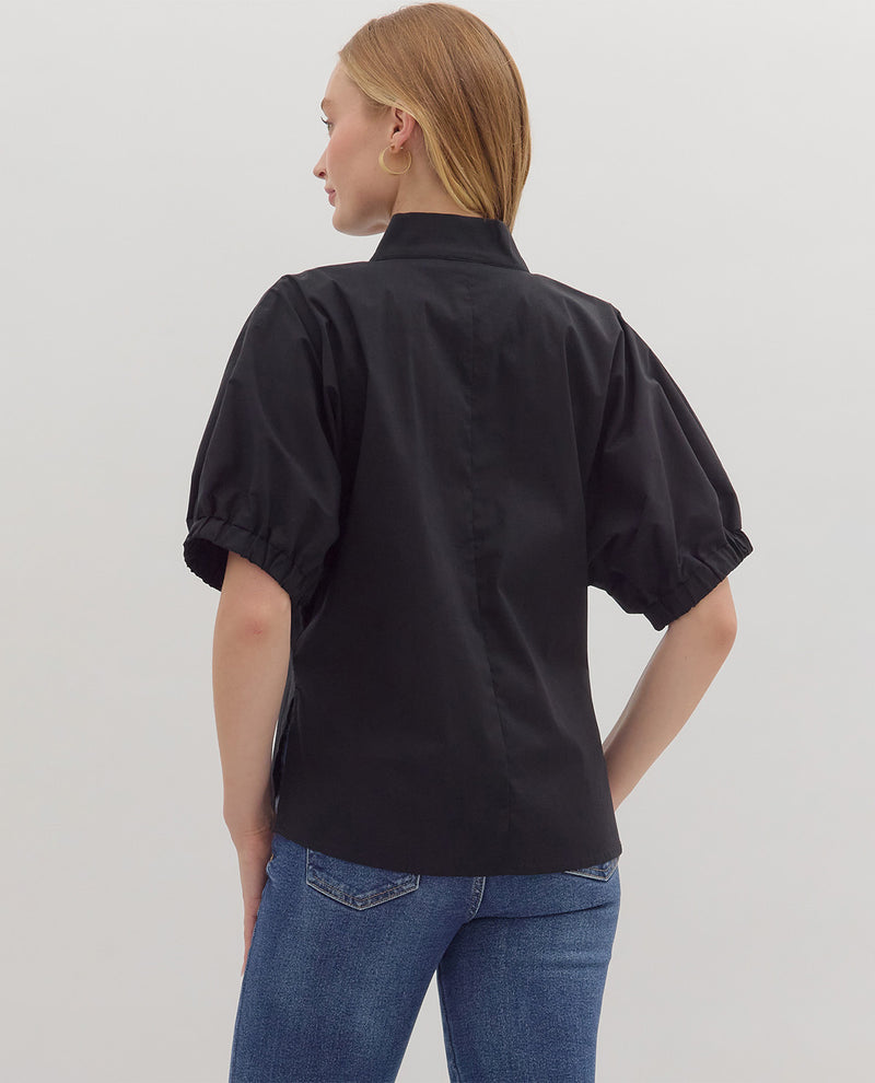 Entro Solid Vneck Puff Sleeve Top