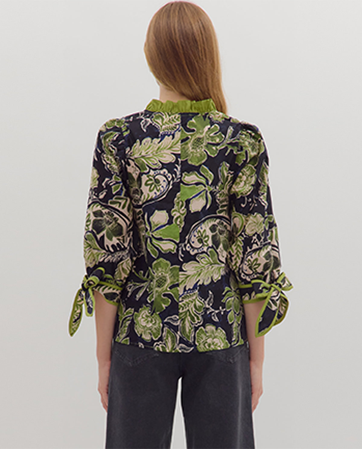 Entro Floral 3/4 Sleeve Top with Ruffle Neck