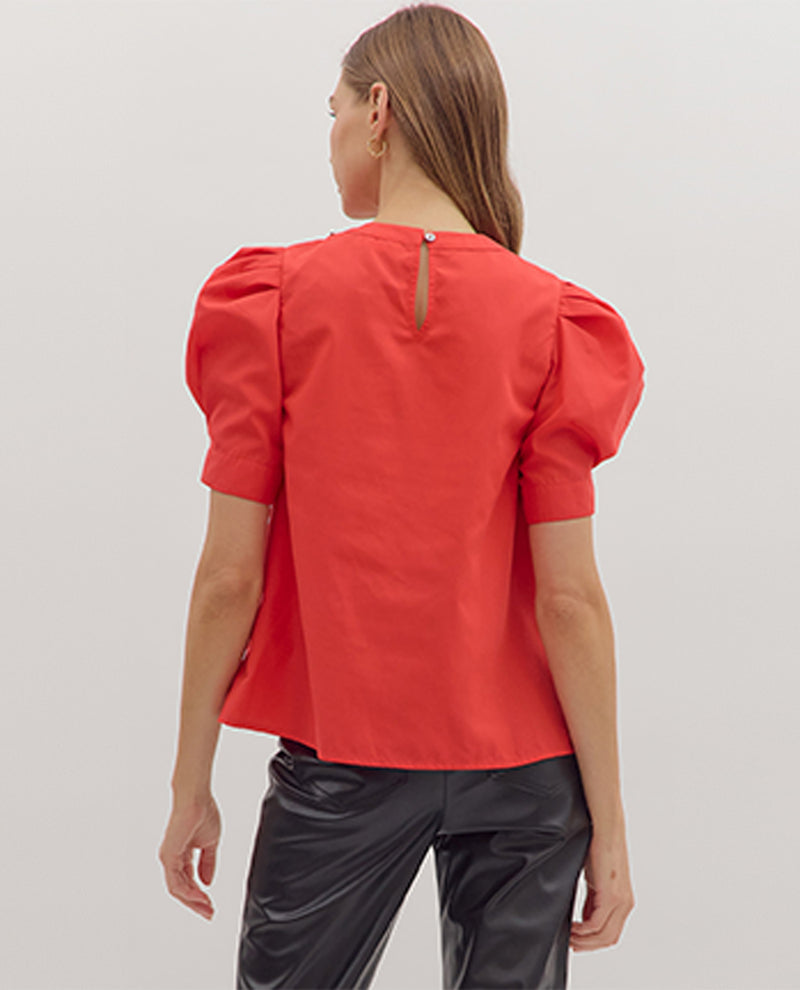 Entro Puff Sleeve Top with Bow Detail