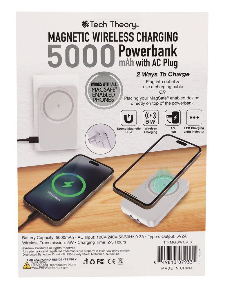 Magnetic Wireless Charging 5000MAH Powerbank W/AC Plug