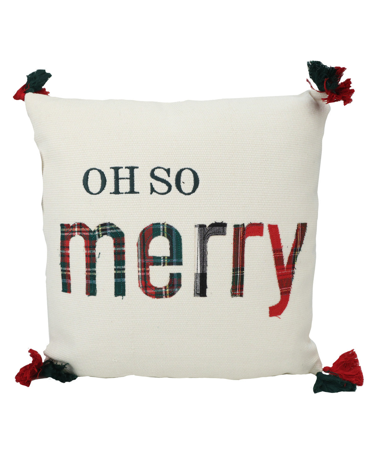 Merry Christmas Embroidered Tassle Throw Pillow