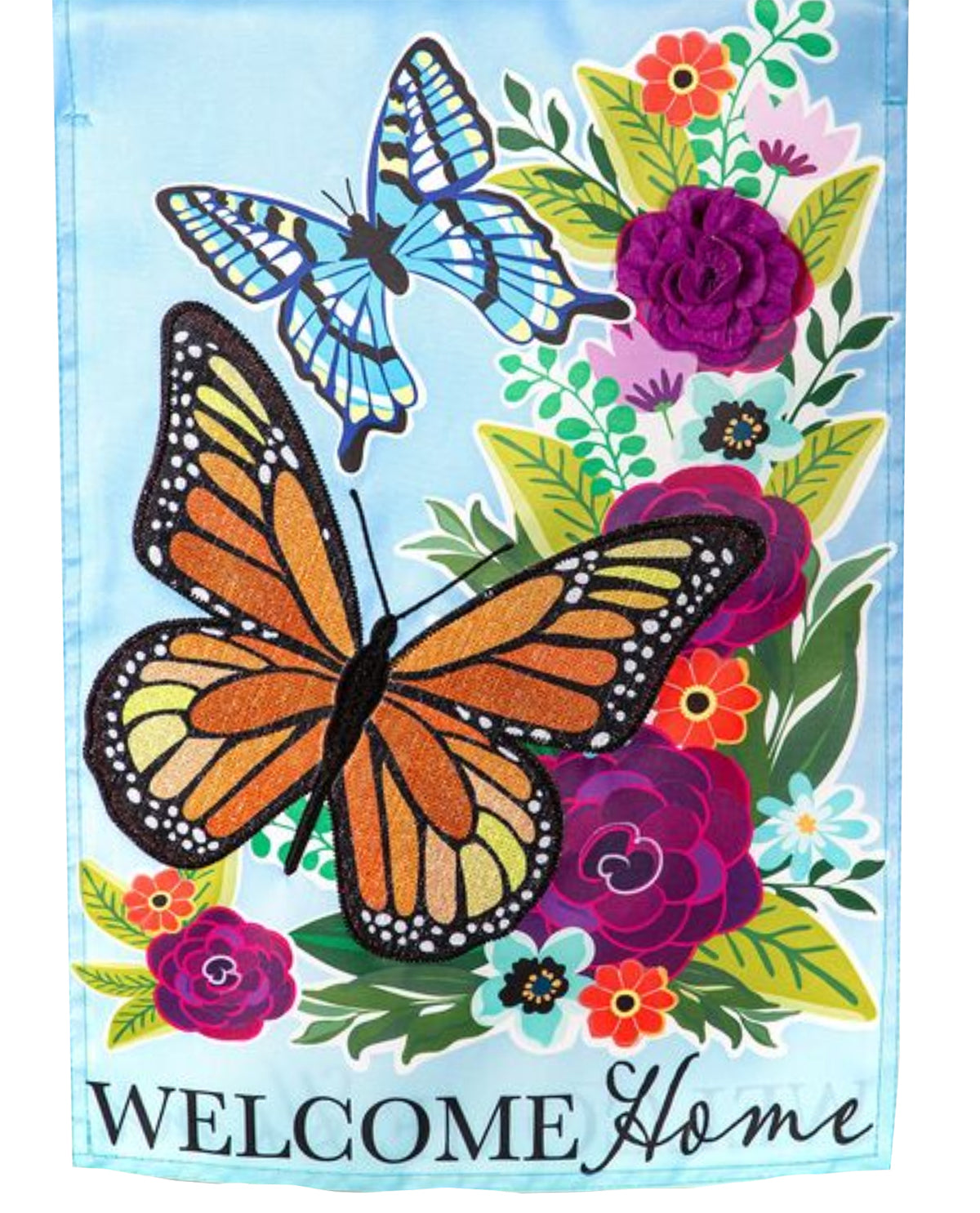 "Welcome Home" Butterflies Applique Garden Flag