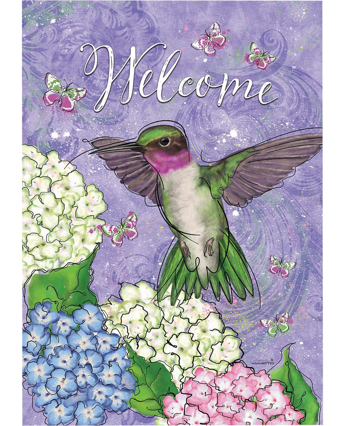 Hummingbird and Hydrangea Garden Flag